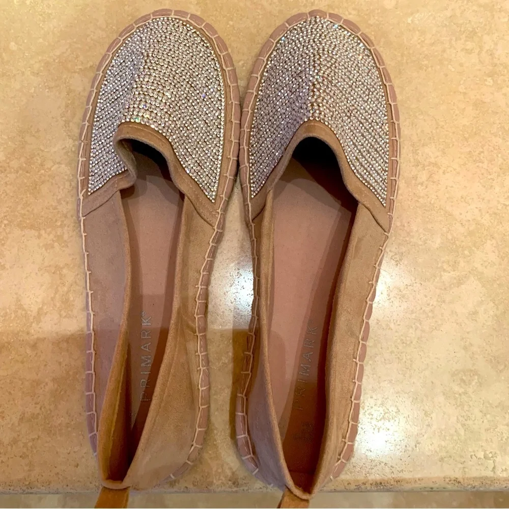 Primark. Pale pink espadrilles.‎ embellished/jeweled w/pearls and rhinest…